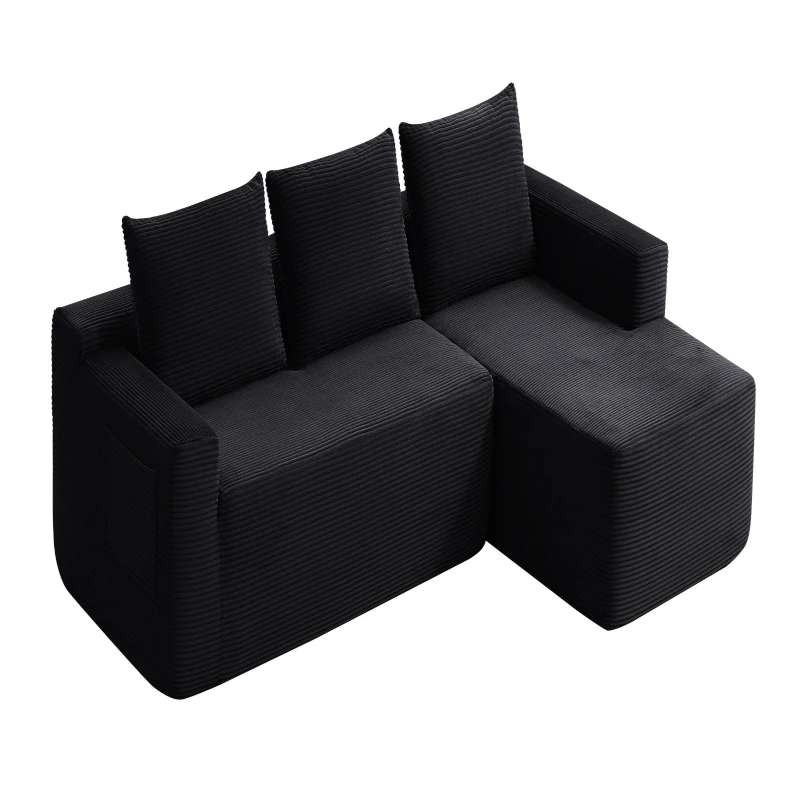 Modern Cloud Sectional with Right L-Shape Chaise and Deep Seat, Cozy Modular Sofa with Corduroy and No Assembly, 97'' L x 60" W x 31" H, Black