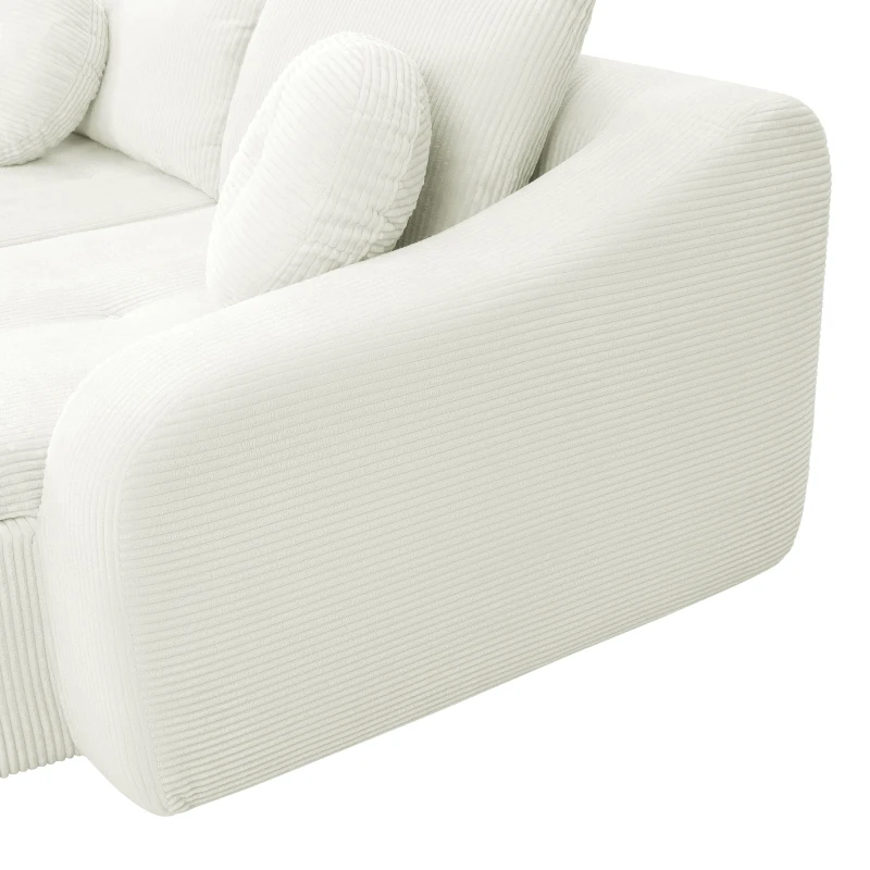 Cozy 2-Piece Chaise Lounge Set with Left and Right Design, Modern Corduroy Lounge Chair with Spring Padding, 66'' L x 76" W x 23" H, White
