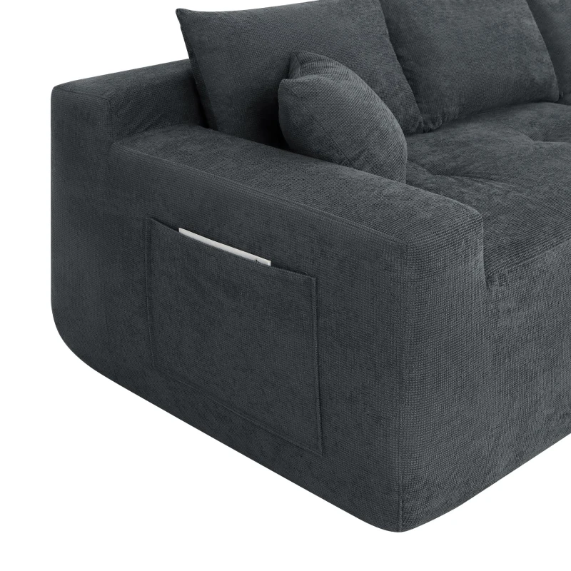 Modern Cloud Sectional with L-Shape Chaise and Deep Seat, Modular Sofa with Cotton-Linen Fabric and No Assembly, 85'' L x 53" W x 24" H, Black