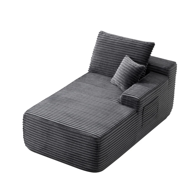 Modern 37.5-inch Right Chaise with Plush Grey Velvet, Chic Sectional Sofa with Flexible Matching for Living Room, 66'' L x 39" W x 33" H, Gray