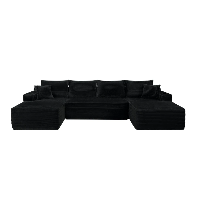 Lavish Fabric Sectional Sofa with U-Shaped Chaise and Side Pockets, Snappy Couch for Living Room and Bedroom, 126'' L x 66" W x 26" H, Black