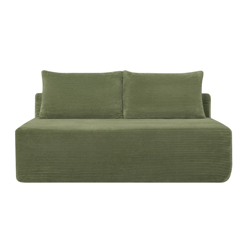 2-Seat Chaise Lounge with Cup Holder and Soft Corduroy, Chic Cloud Couch with Double Chaise and No Assembly, 57'' L x 35" W x 24" H, Green