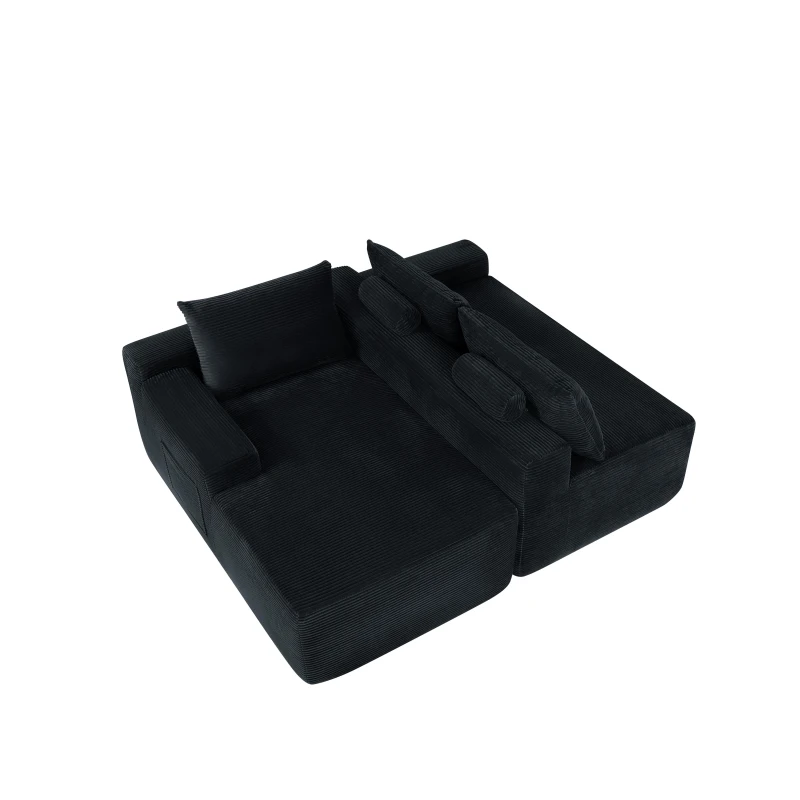 Plush Corduroy Sectional Sofa with L-Shaped Chaise and Deep Seat, Modern Modular Couch for Living Room and Bedroom, 97'' L x 60" W x 31" H, Black
