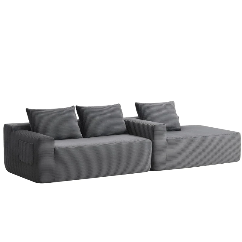 L-Shape Sectional Couch with Right Chaise and Deep Seat, Modern Modular Sofa with Corduroy and No Assembly, 96.5'' L x 60" W x 31" H, Grey