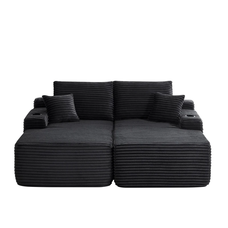 Welcoming Fabric Sectional Sofa with Double Chaise and Deep Seat, Urban Couch for Living Room and Bedroom, 69'' L x 61" W x 30" H, Black
