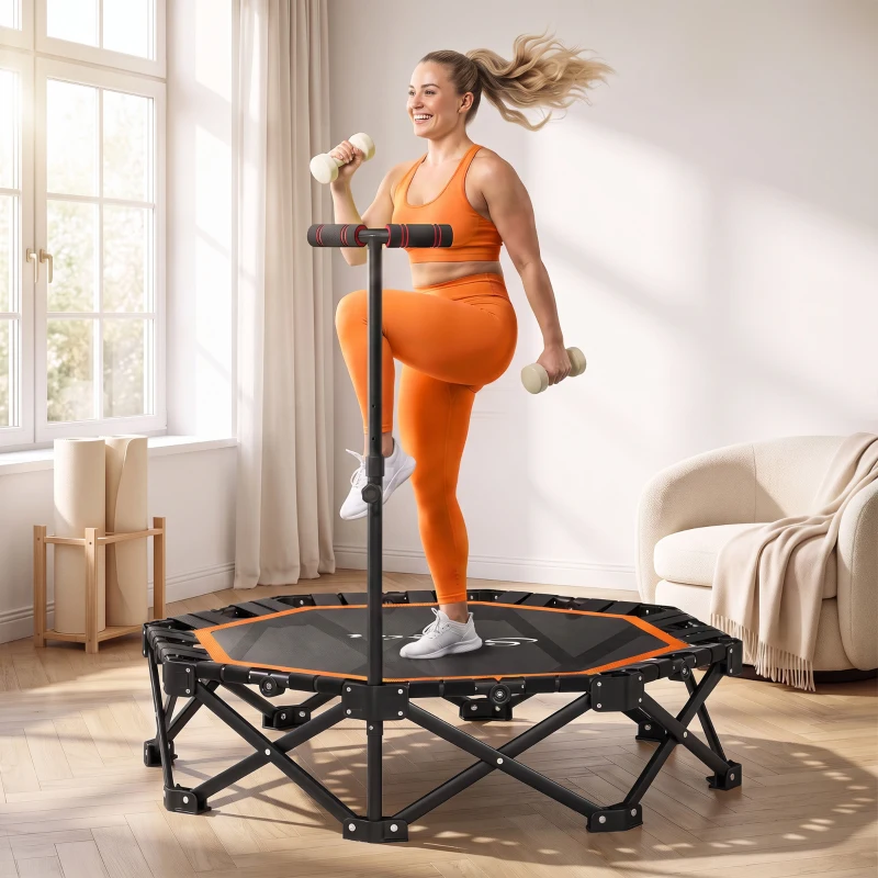 Soozier 50" Foldable Mini Trampoline for Adults, One-Step Fold & Open, 550LBS Capacity, 3-Level Adjustable Handle, Orange