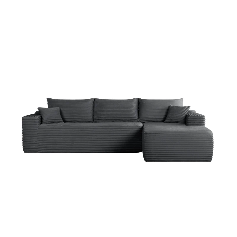 Cushioned Fabric Sofa with L-Shaped Chaise and Side Pockets, Practical Couch for Living Room and Bedroom, 108'' L x 63" W x 23" H, Grey Right