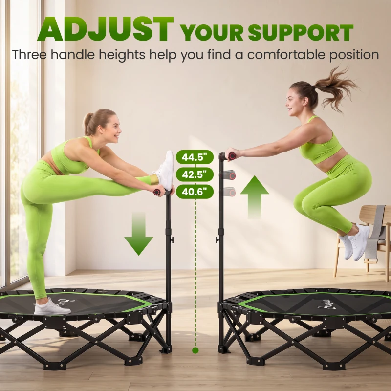 Soozier 50" Foldable Mini Trampoline for Adults, One-Step Fold & Open, 550LBS Capacity, 3-Level Adjustable Handle, Green