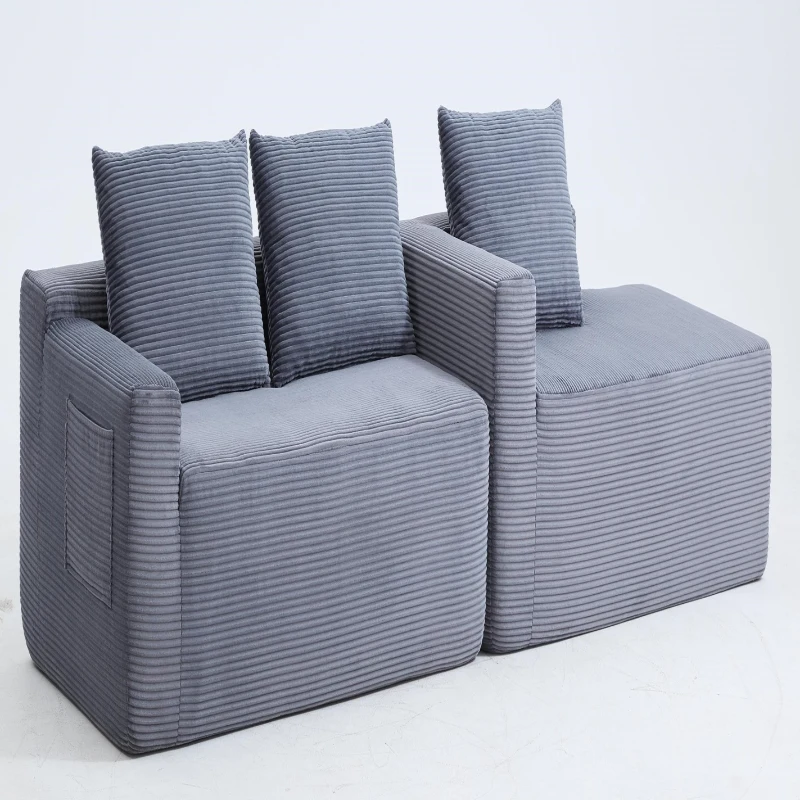 Modern Cloud Sectional with L-Shaped Chaise and Deep Seat, Cozy Modular Sofa with Corduroy and No Assembly, 96.5'' L x 60" W x 31" H, Grey