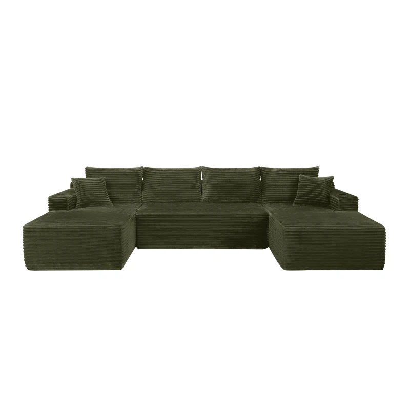 Snug Corduroy Sectional Sofa with U-Shaped Chaise and Side Pockets, Refined Couch for Living Room and Bedroom, 134'' L x 66" W x 26" H, Green