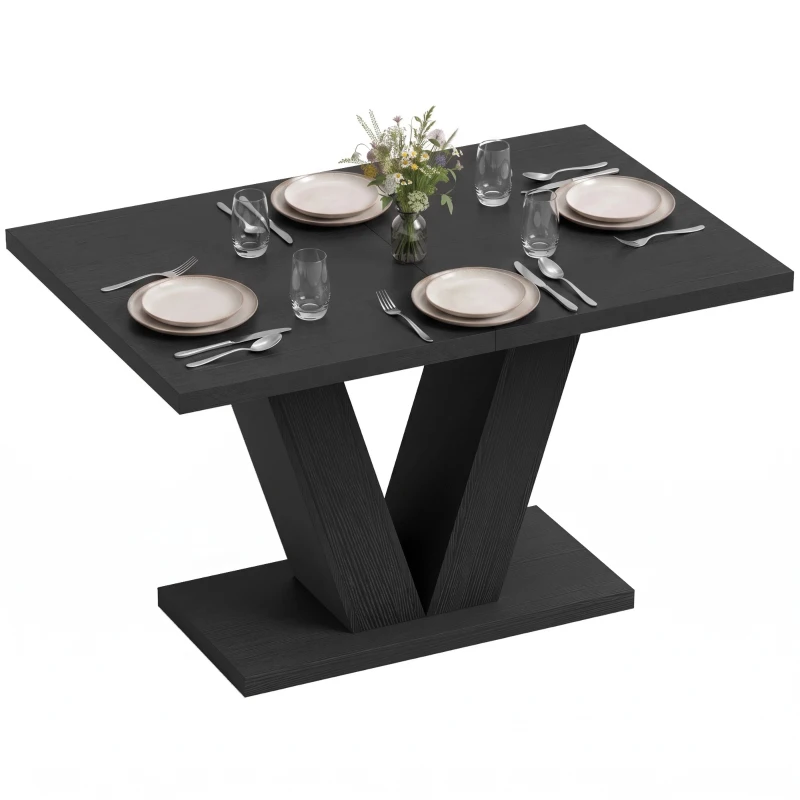 HOMCOM Modern Dining Table for 4 People, 47.2" Kitchen Table for Dining Room and Living Room, Rectangular, Black Wood Grain