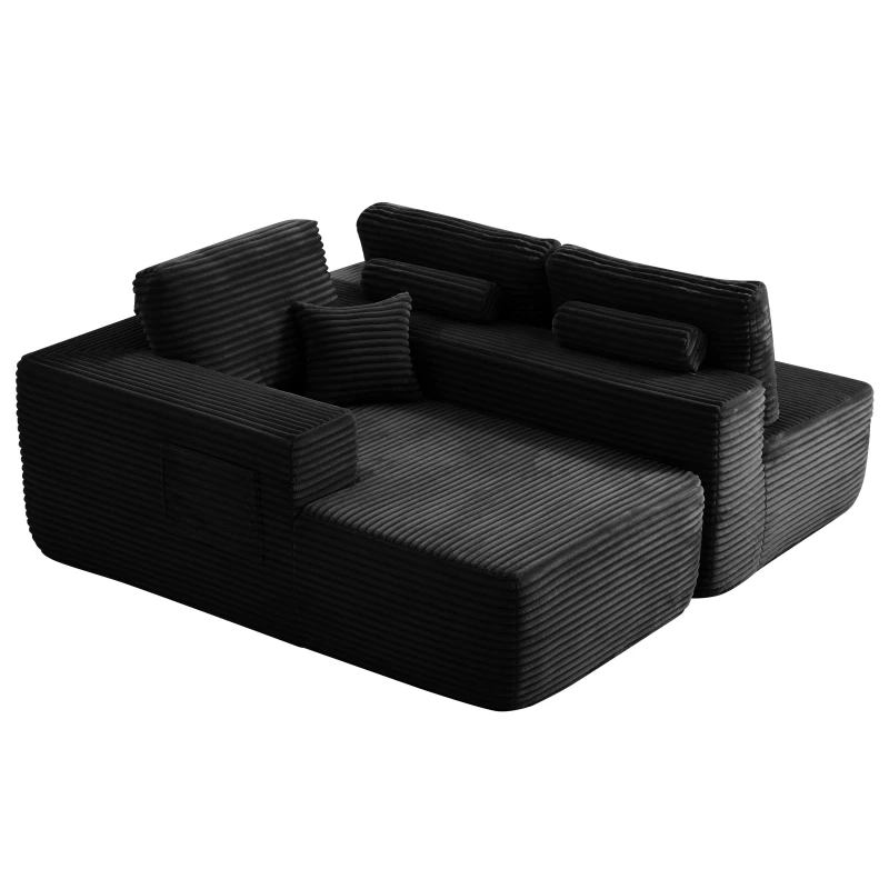 Airy Fabric Sofa with L-Shaped Chaise and Side Pockets, Timeless Couch for Living Room and Bedroom, 104'' L x 67" W x 32.5" H, Black Left
