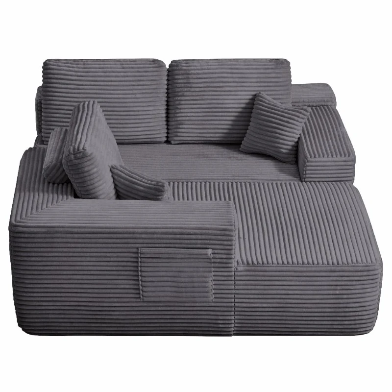 Luxe Fabric Sofa with L-Shaped Chaise and Side Pockets, Functional Couch for Living Room and Bedroom, 104'' L x 67" W x 32.5" H, Grey Left