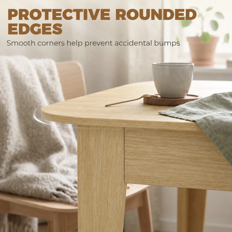 HOMCOM Extendable Oval Dining Table for 4-6, Farmhouse Expandable Kitchen Table, Round Edges, Oak