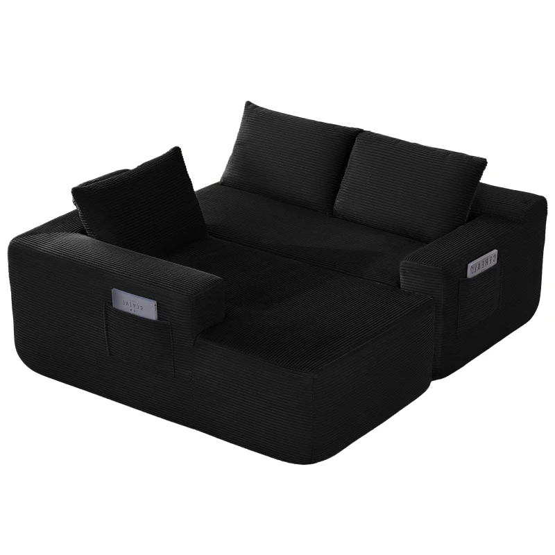 Modern Cloud Sectional with L-Shaped Chaise and Deep Seat, Modular Sofa with Side Pockets and No Assembly, 104'' L x 67" W x 32.5" H, Black