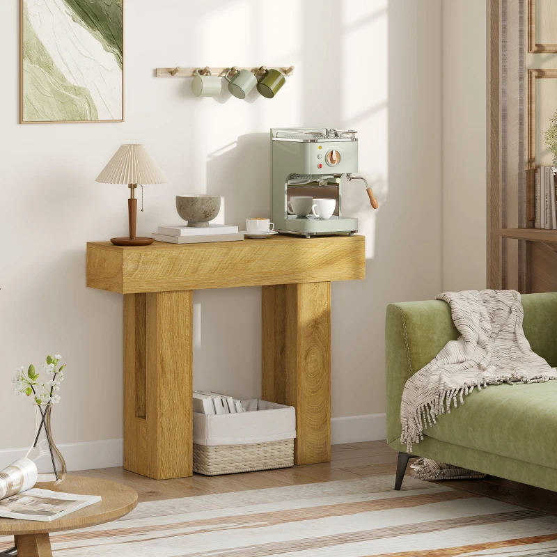 HOMCOM 42 Inch Console Table, Sofa Table Behind the Couch with Thickened Tabletop for Living Room, Hallway, Entrance, Oak