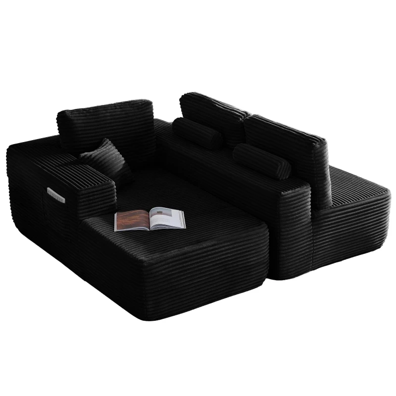 Airy Fabric Sofa with L-Shaped Chaise and Side Pockets, Timeless Couch for Living Room and Bedroom, 104'' L x 67" W x 32.5" H, Black Left