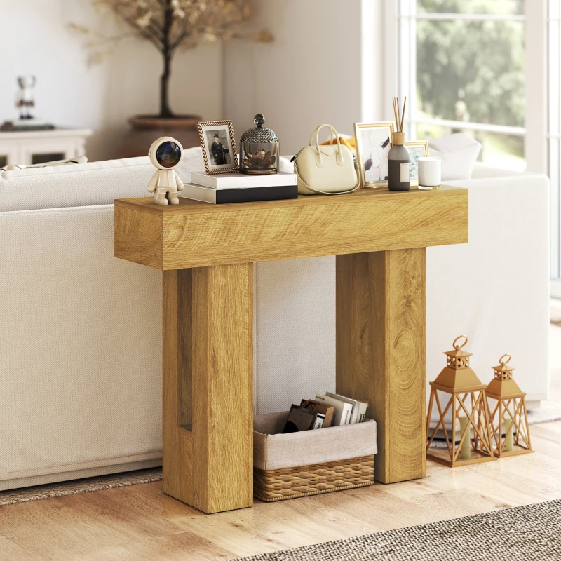 HOMCOM 42 Inch Console Table, Sofa Table Behind the Couch with Thickened Tabletop for Living Room, Hallway, Entrance, Oak