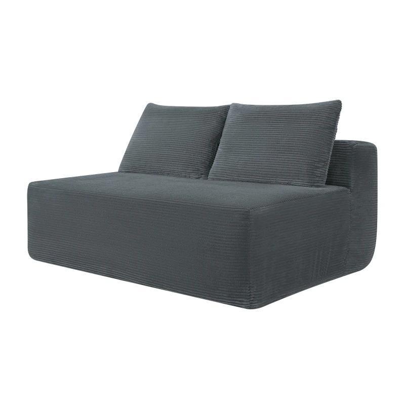 Cuddly Corduroy Chaise Lounge with Dual Seats and Cup Holders, Adaptable Couch for Living Room and Bedroom, 57'' L x 35" W x 24" H, Grey
