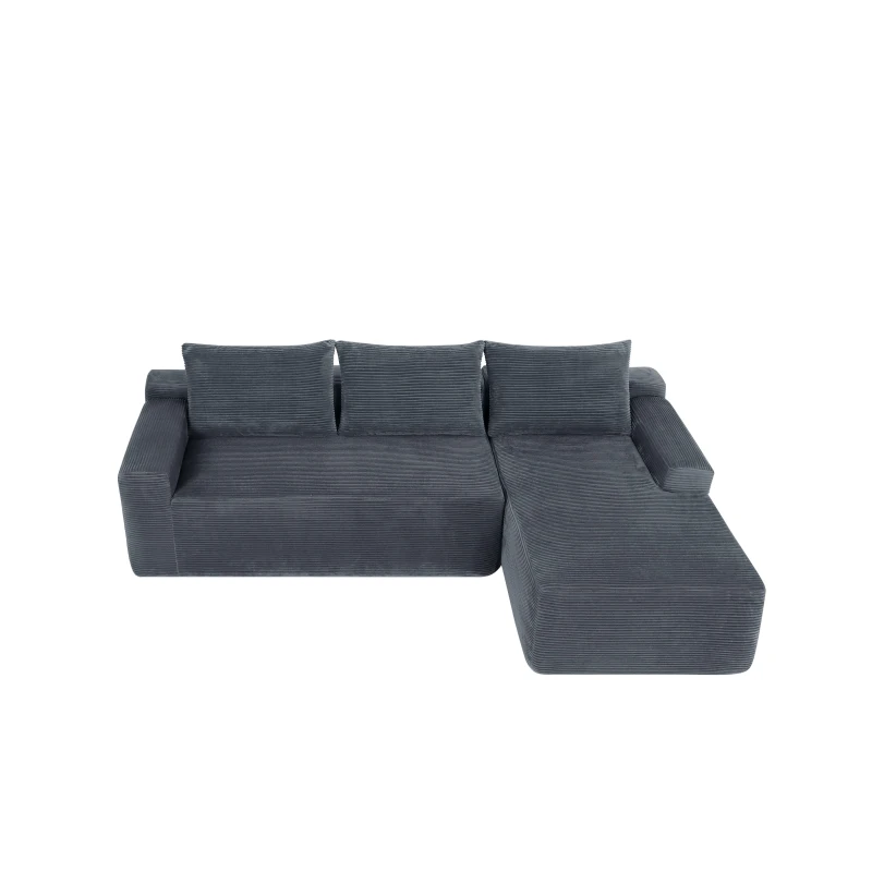 Plush Corduroy Sectional Sofa with L-Shaped Chaise & Deep Seat, Modern Couch for Living Room & Bedroom, 96.5'' L x 60" W x 31" H, Grey Right