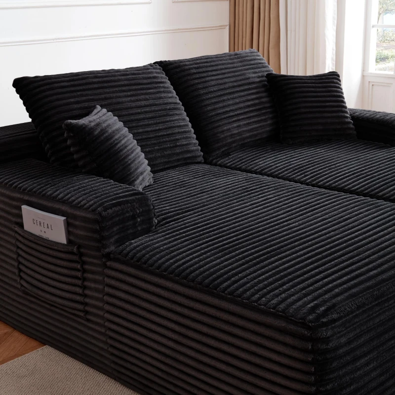 Cozy Modern Cloud Sectional with L-Shape Chaise and Deep Seat, Chic Plush 2-Seater Sofa with No Assembly, 75.5'' L x 66" W x 26" H, Black