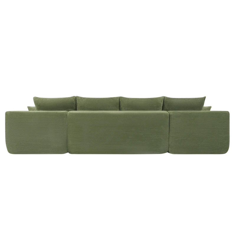Modern Sectional with U-Shape Chaise and Cup Holder, Cozy Modular Sofa with Side Pockets and No Assembly, 126'' L x 66" W x 26" H, Green