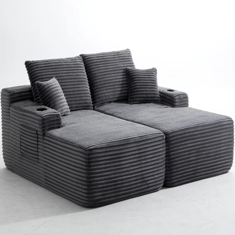 Restful Fabric Sectional Sofa with Double Chaise and Deep Seat, Trendy Couch for Modern Living Room and Bedroom, 69'' L x 61" W x 30" H, Grey