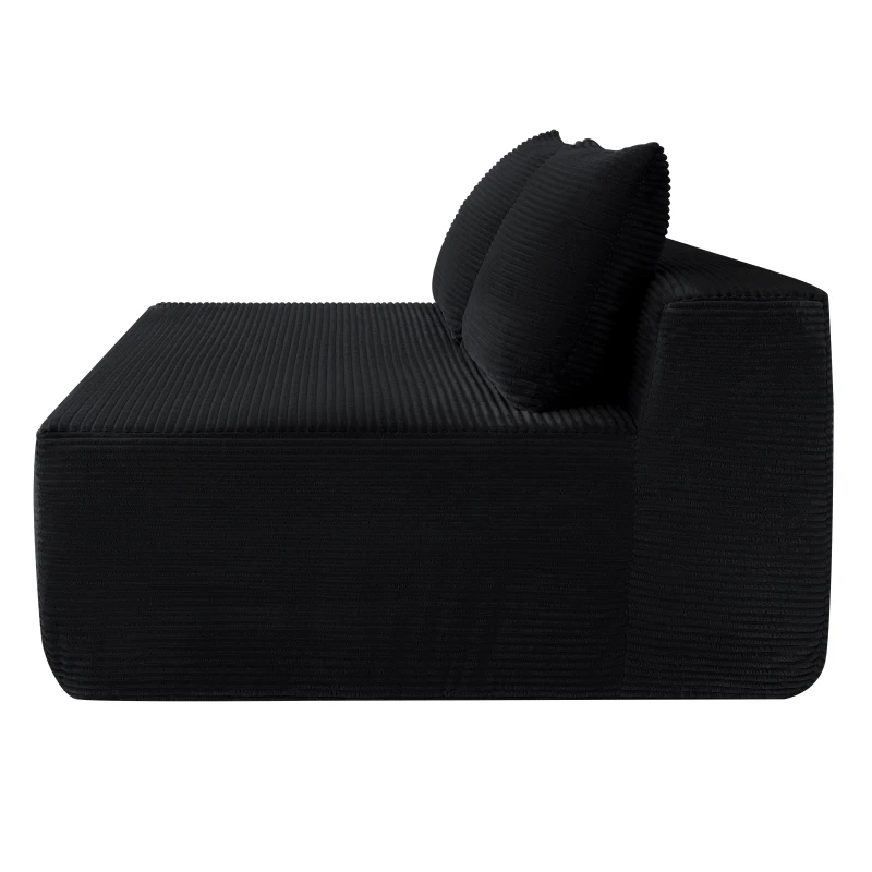 Hearty Corduroy Sectional Sofa with Double Chaise and Deep Seat, Stalwart Couch for Living Room and Apartment, 57'' L x 35" W x 24" H, Black