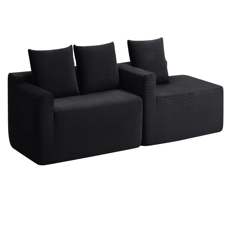 Modern Cloud Sectional with Right L-Shape Chaise and Deep Seat, Cozy Modular Sofa with Corduroy and No Assembly, 97'' L x 60" W x 31" H, Black