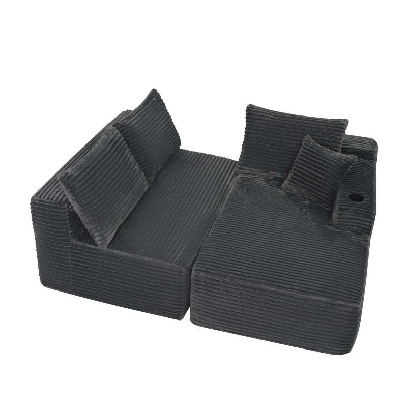 Modern Cloud Sectional with L-Shape Chaise and Cup Holder, Cozy Modular Sofa with Plush Fabric and No Assembly, 96'' L x 66" W x 33" H, Grey