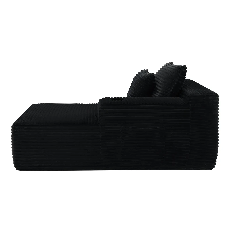 Chic Right Chaise with Plush Velvet and Cup Holder, Cozy Modular Sofa with Flexible Matching and No Assembly, 66'' L x 39" W x 33" H, Black