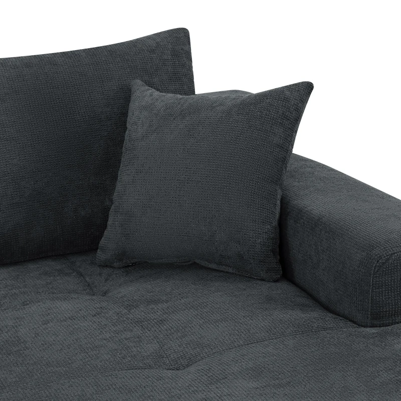 Modern Cloud Sectional with L-Shape Chaise and Deep Seat, Modular Sofa with Cotton-Linen Fabric and No Assembly, 85'' L x 53" W x 24" H, Black