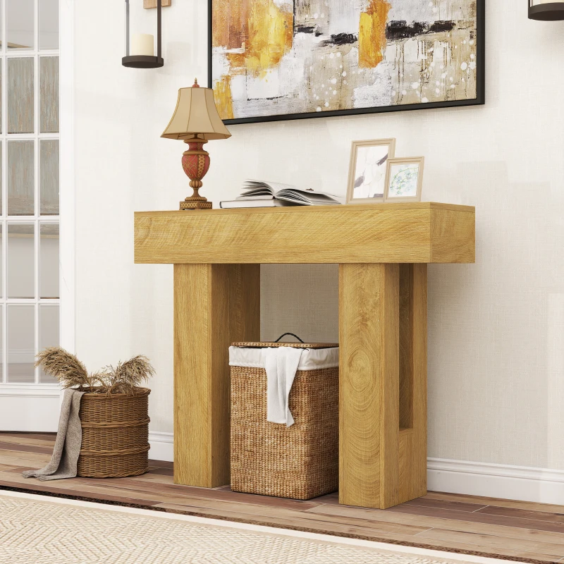 HOMCOM 42 Inch Console Table, Sofa Table Behind the Couch with Thickened Tabletop for Living Room, Hallway, Entrance, Oak