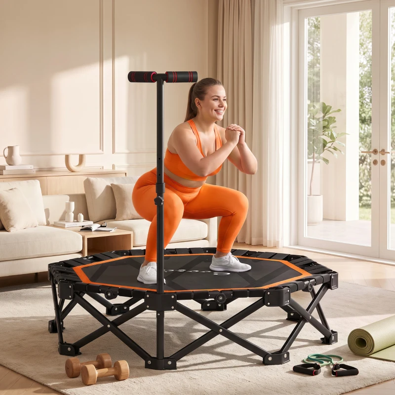 Soozier 50" Foldable Mini Trampoline for Adults, One-Step Fold & Open, 550LBS Capacity, 3-Level Adjustable Handle, Orange