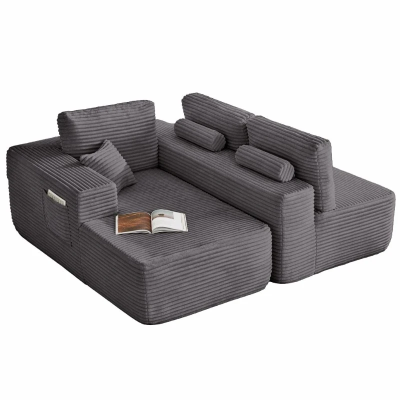 Luxe Fabric Sofa with L-Shaped Chaise and Side Pockets, Functional Couch for Living Room and Bedroom, 104'' L x 67" W x 32.5" H, Grey Left