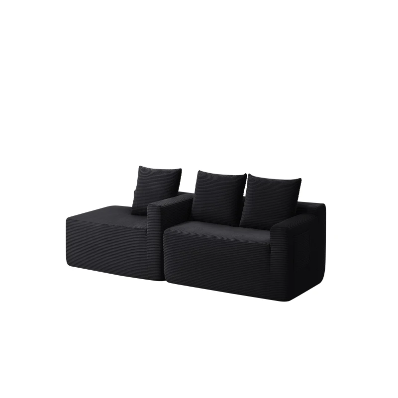 Corduroy Sectional Sofa with L-Shaped Chaise and Deep Seat, Modern Modular Couch for Living Room and Bedroom, 97'' L x 60" W x 31" H, Black