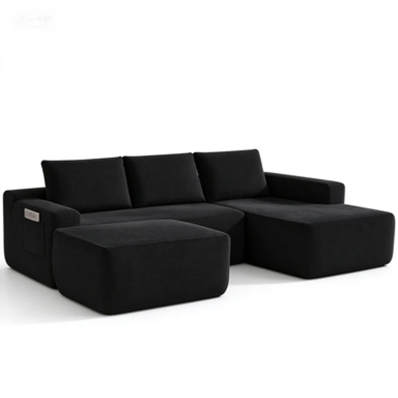Cozy Modular Sectional Sofa with U-Shape Chaise and Side Pockets, Modern Upholstered Couch with No Assembly, 104'' L x 67" W x 32.5" H, Black