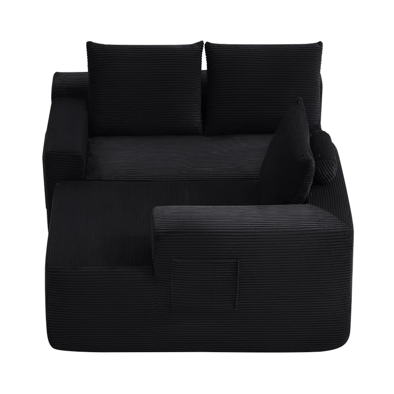 Modern Cloud Sectional with Right L-Shape Chaise and Deep Seat, Cozy Modular Sofa with Corduroy and No Assembly, 97'' L x 60" W x 31" H, Black