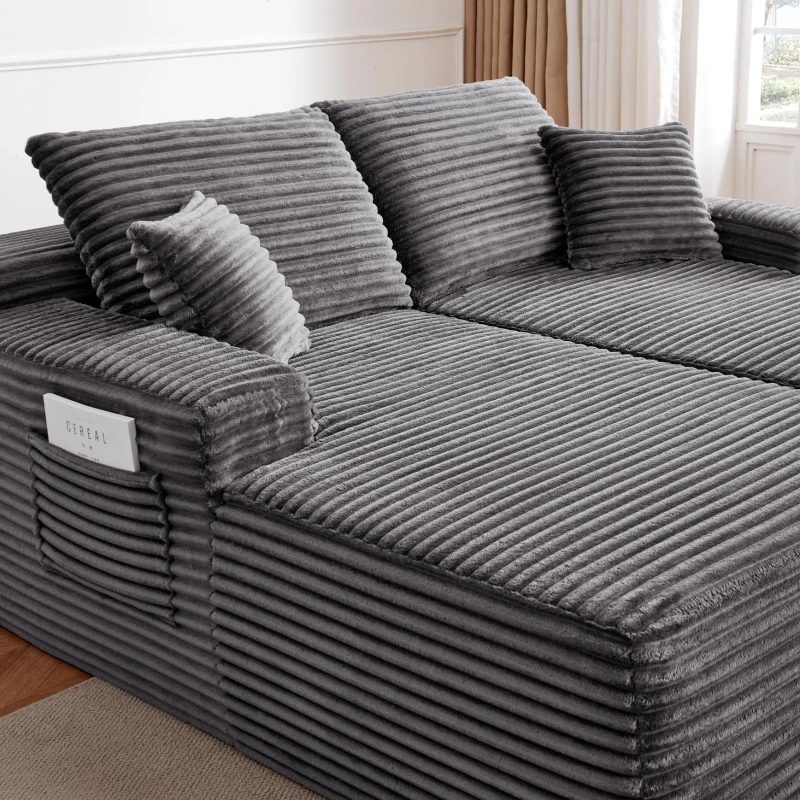 Modern Cloud Sectional with L-Shape and Double Chaise, Cozy 2-Seater Couch with Plush Fabric and No Assembly, 75'' L x 66" W x 26" H, Grey