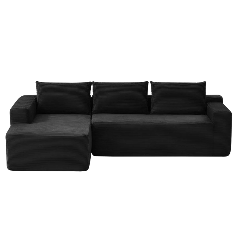 Modern Cloud Sectional with L-Shaped Chaise and Deep Seat, Modular Sofa with Side Pockets and No Assembly, 104'' L x 67" W x 32.5" H, Black
