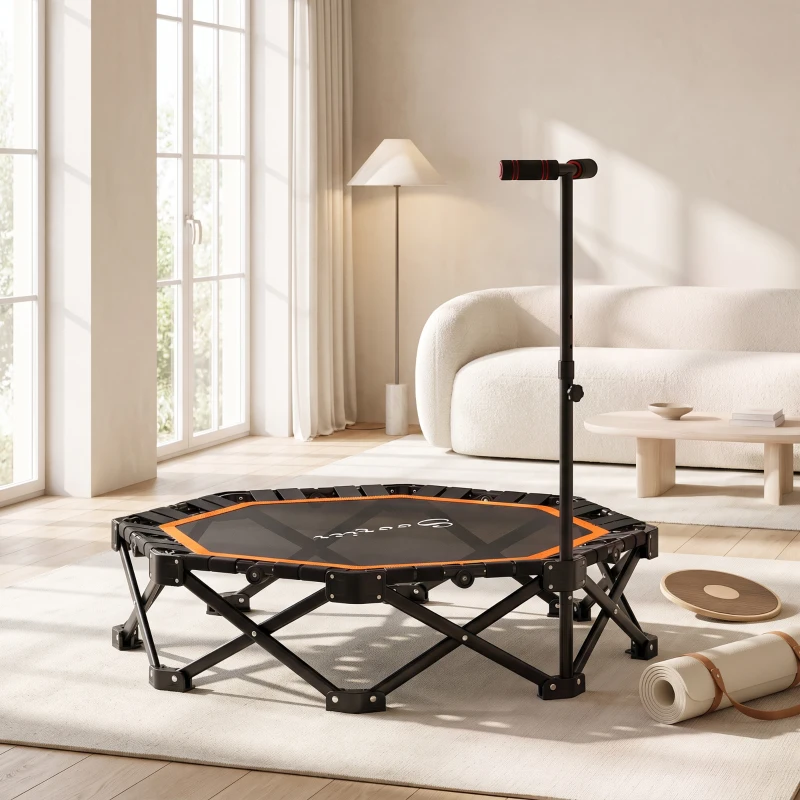 Soozier 50" Foldable Mini Trampoline for Adults, One-Step Fold & Open, 550LBS Capacity, 3-Level Adjustable Handle, Orange