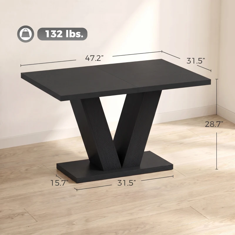 HOMCOM Modern Dining Table for 4 People, 47.2" Kitchen Table for Dining Room and Living Room, Rectangular, Black Wood Grain