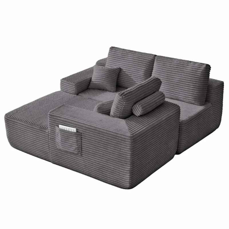 Gentle Fabric Sofa with L-Shaped Chaise and Side Pockets, Wise Couch for Living Room and Bedroom, 104'' L x 67" W x 32.5" H, Grey Right