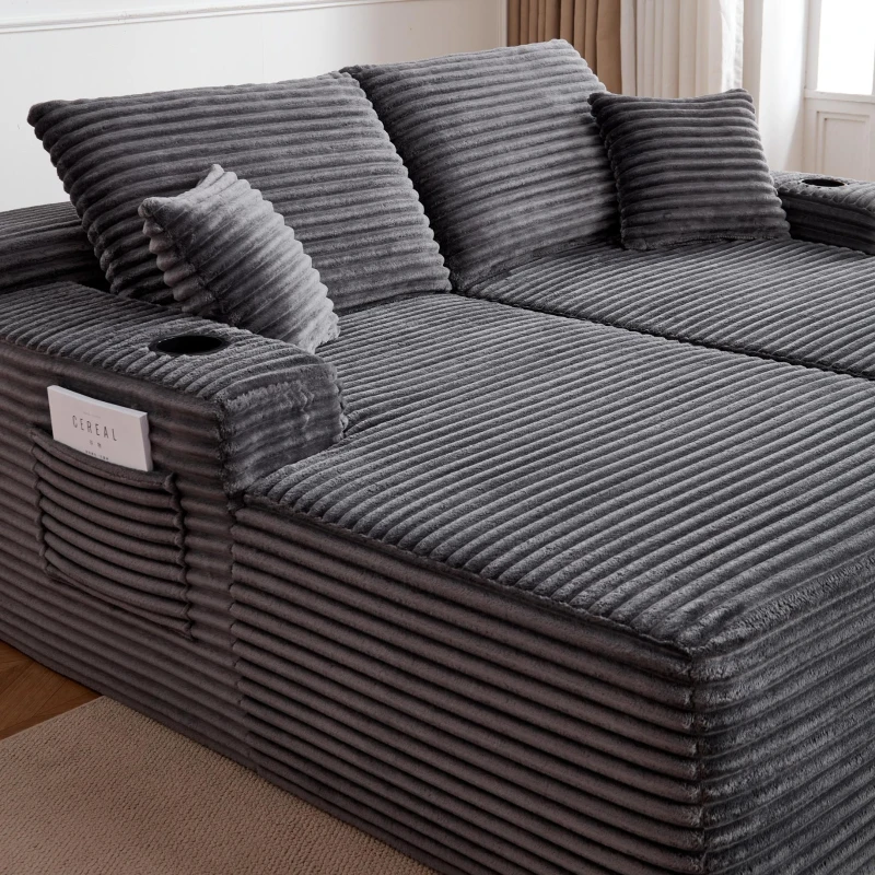 Restful Fabric Sectional Sofa with Double Chaise and Deep Seat, Trendy Couch for Modern Living Room and Bedroom, 69'' L x 61" W x 30" H, Grey