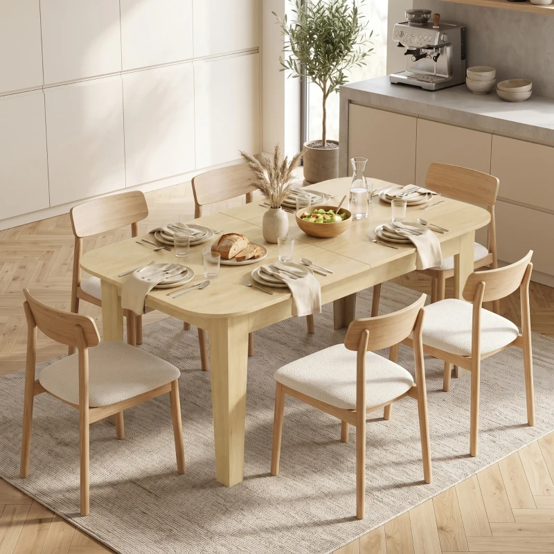HOMCOM Extendable Oval Dining Table for 4-6, Farmhouse Expandable Kitchen Table, Round Edges, Oak