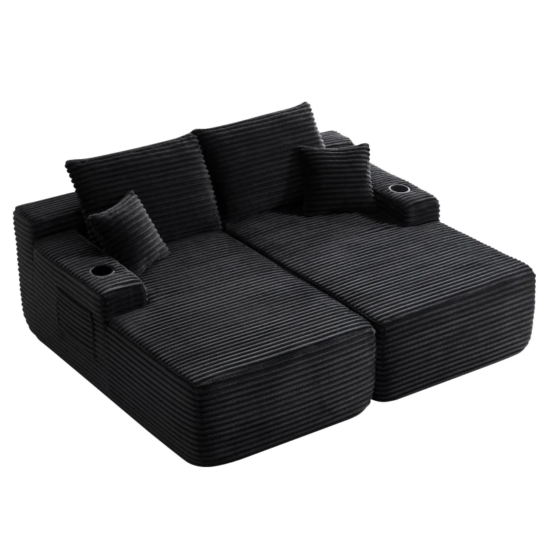 Homey Fabric Sectional Sofa with Double Chaise and Deep Seat, Clean Couch for Modern Living Room and Bedroom, 69'' L x 61" W x 30" H, Black