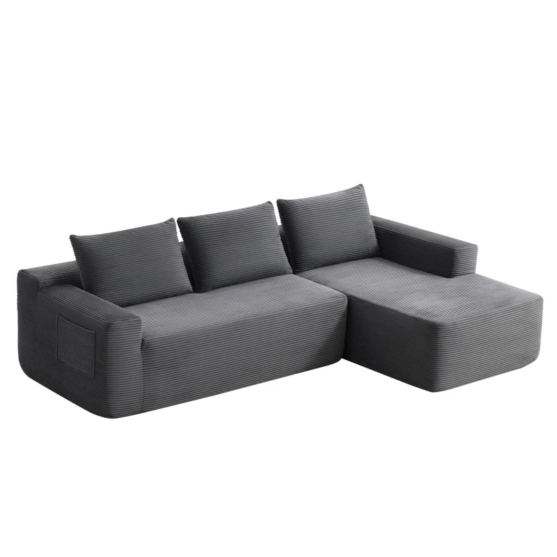 L-Shape Sectional Couch with Right Chaise and Deep Seat, Modern Modular Sofa with Corduroy and No Assembly, 96.5'' L x 60" W x 31" H, Grey