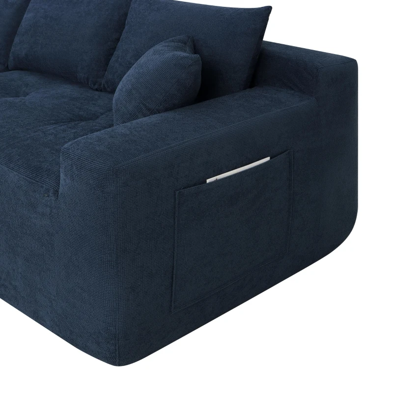 Modern Cloud Sectional with L-Shape Chaise and Deep Seat, Modular Sofa with Cotton-Linen Fabric and No Assembly, 85'' L x 53" W x 24" H, Blue