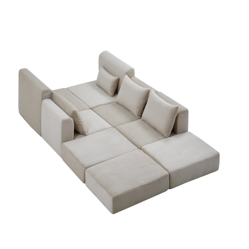 Cozy Modular Sectional with L-Shape and 5 Pillows, Chic Versatile Couch with Soft Corduroy and No Assembly, 100'' L x 35" W x 24" H, Camel