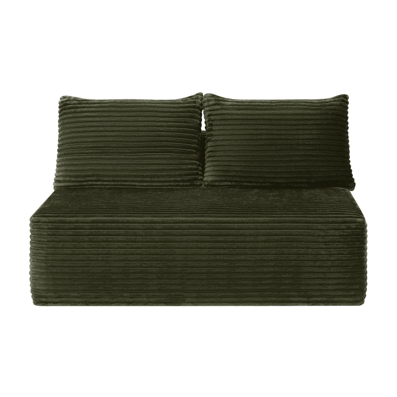 Cozy 2-Seat Chaise Lounge with Cup Holder and Plush Fabric, Modular Sofa with Flexible Matching and No Assembly, 57'' L x 39" W x 33" H, Green